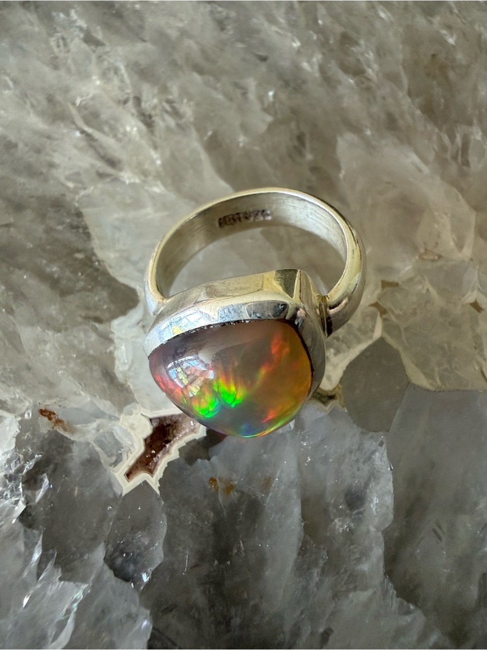 Sterling Silver Triangle Opal Statement Ring - Iridescent Fire - Picture 7 of 12
